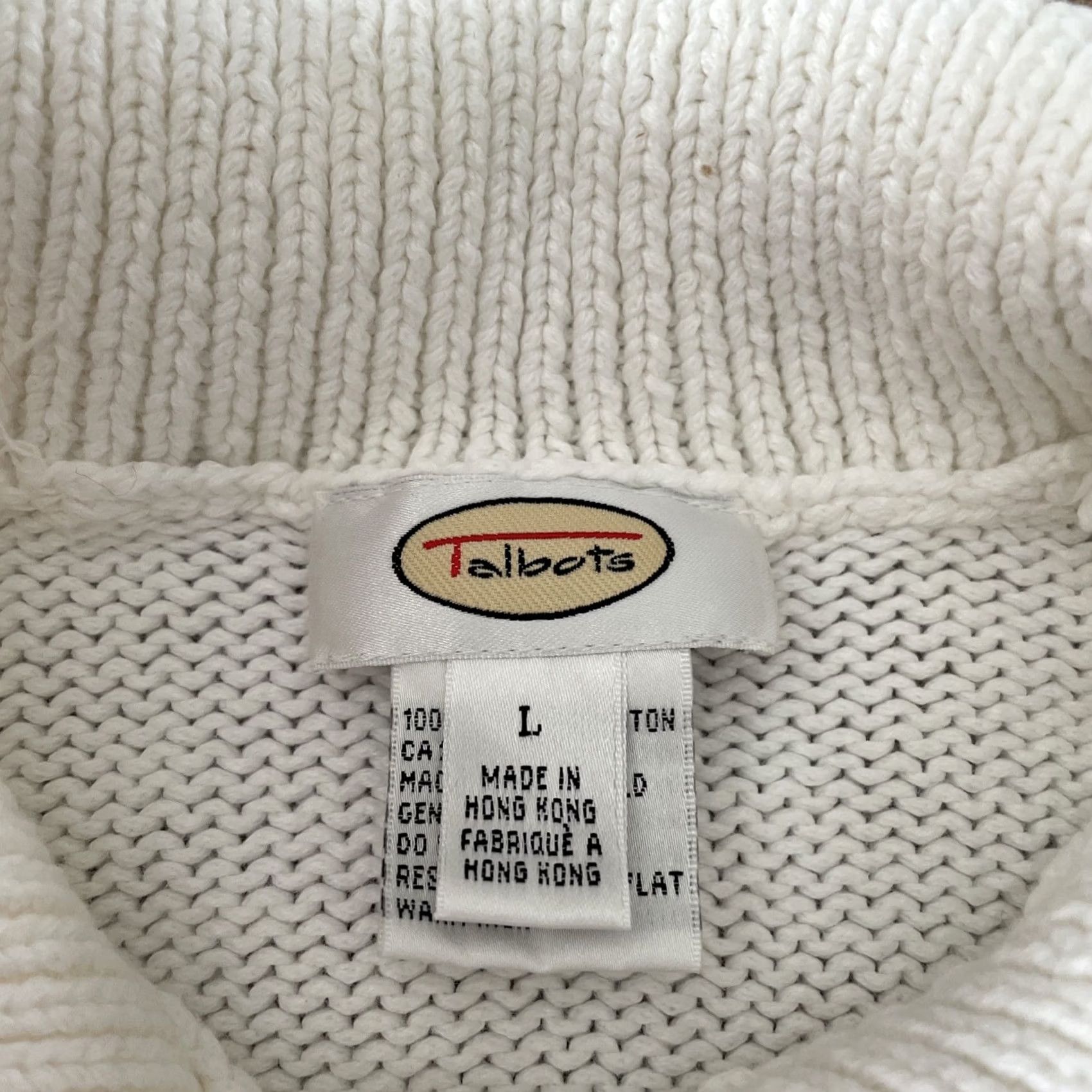 Talbots VINTAGE Talbots Cardigan Sweater Womens Large Cropped Heavyweight 90s Y2K White Cotton Knit Button Short Sleeve? Size L / US 10 / IT 46 - 3 Thumbnail