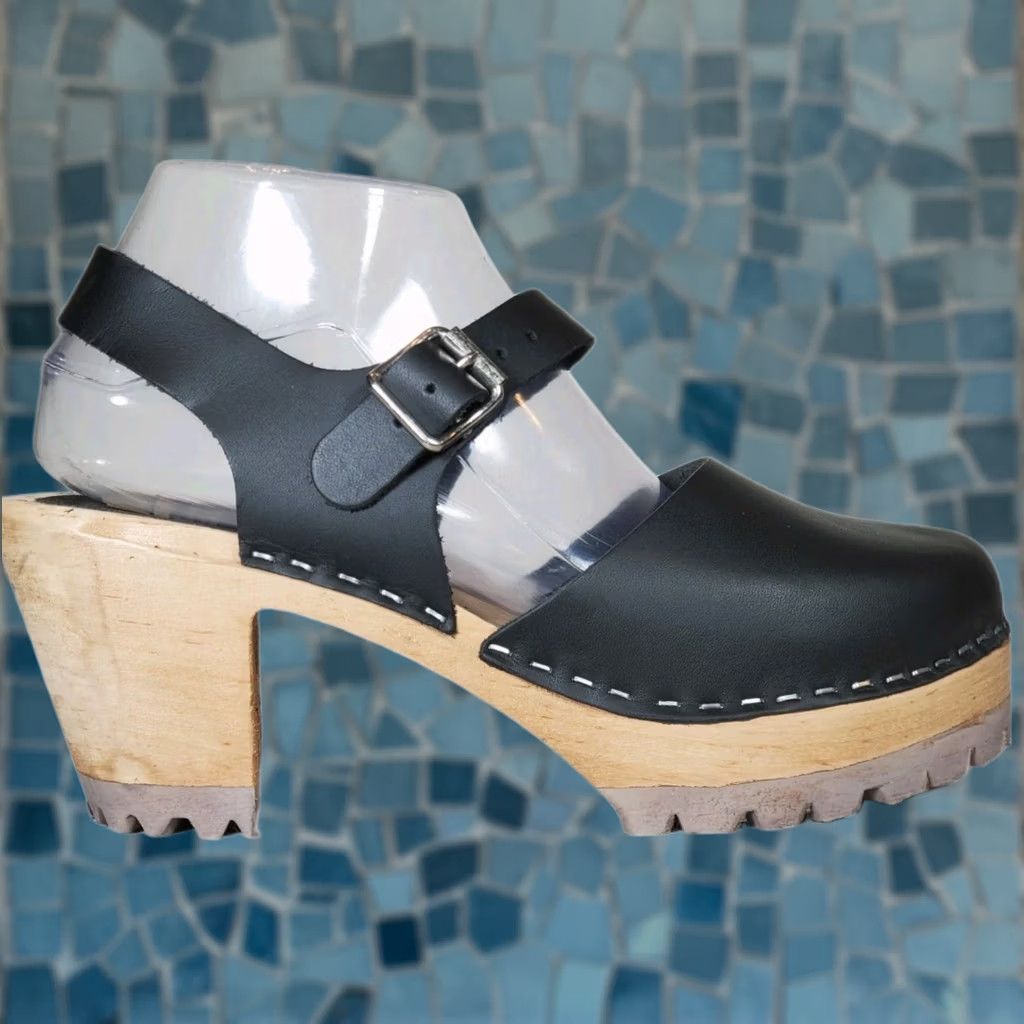 Vintage VINTAGE MIA ABBA Clogs Black Leather 3" Block Heel Sandals Ankle Strap Women's US 8.5 Size US 9 / IT 39 - 1 Thumbnail