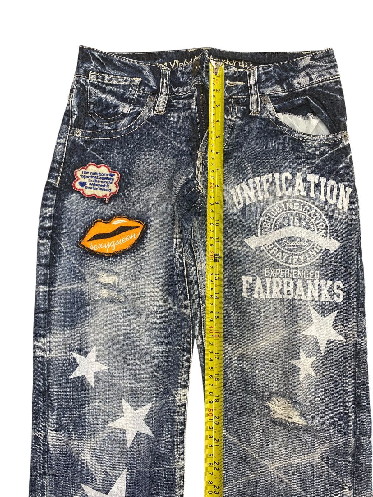 Japanese Brand Japanese Brand Patchwork Star Print Style Distressed Jeans Size US 32 / EU 48 - 6 Thumbnail