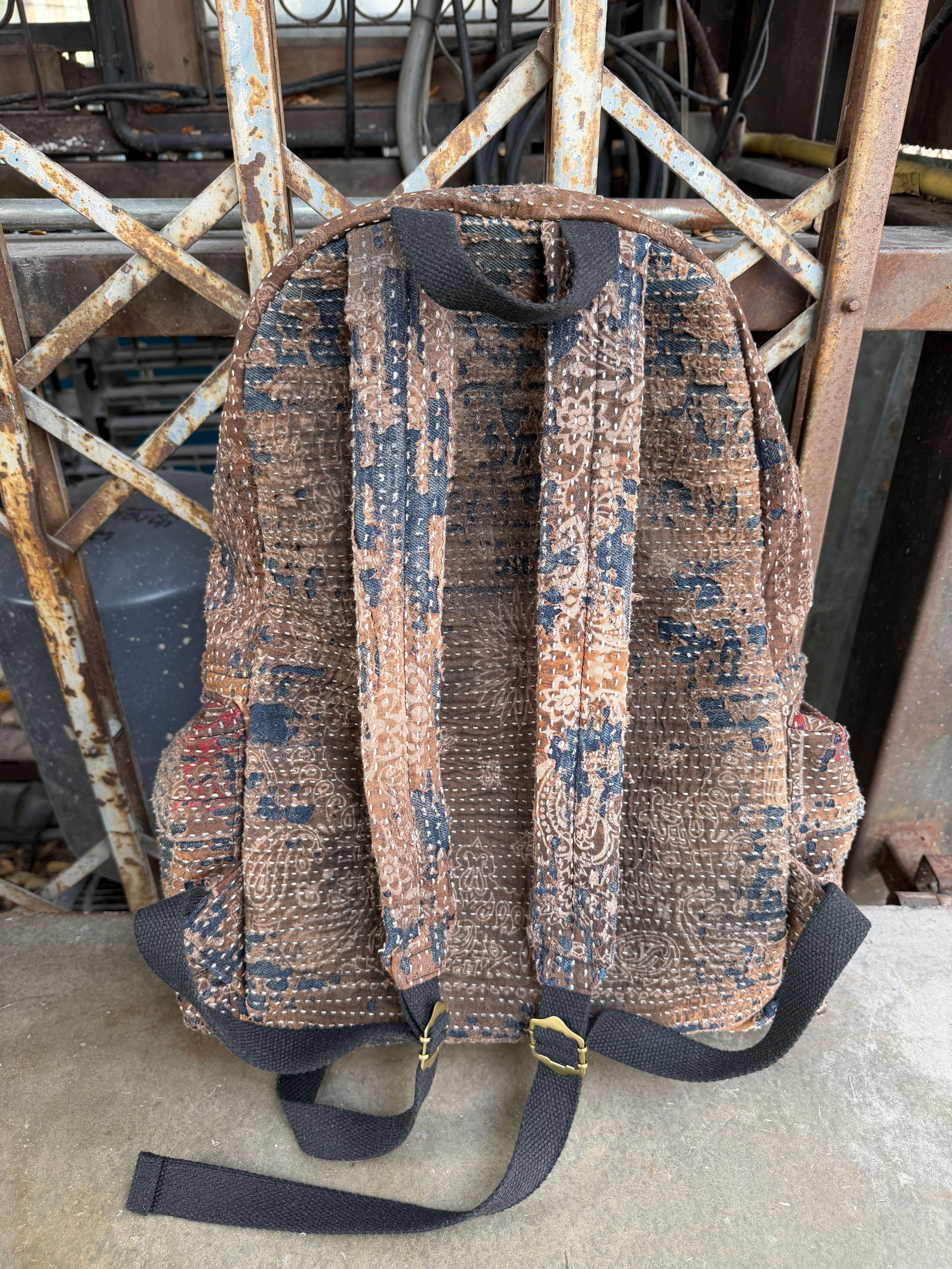 Japanese Brand BORO SASHIKO Studded FLOWER Backpack 🕷️🕸️ Size ONE SIZE - 13 Thumbnail