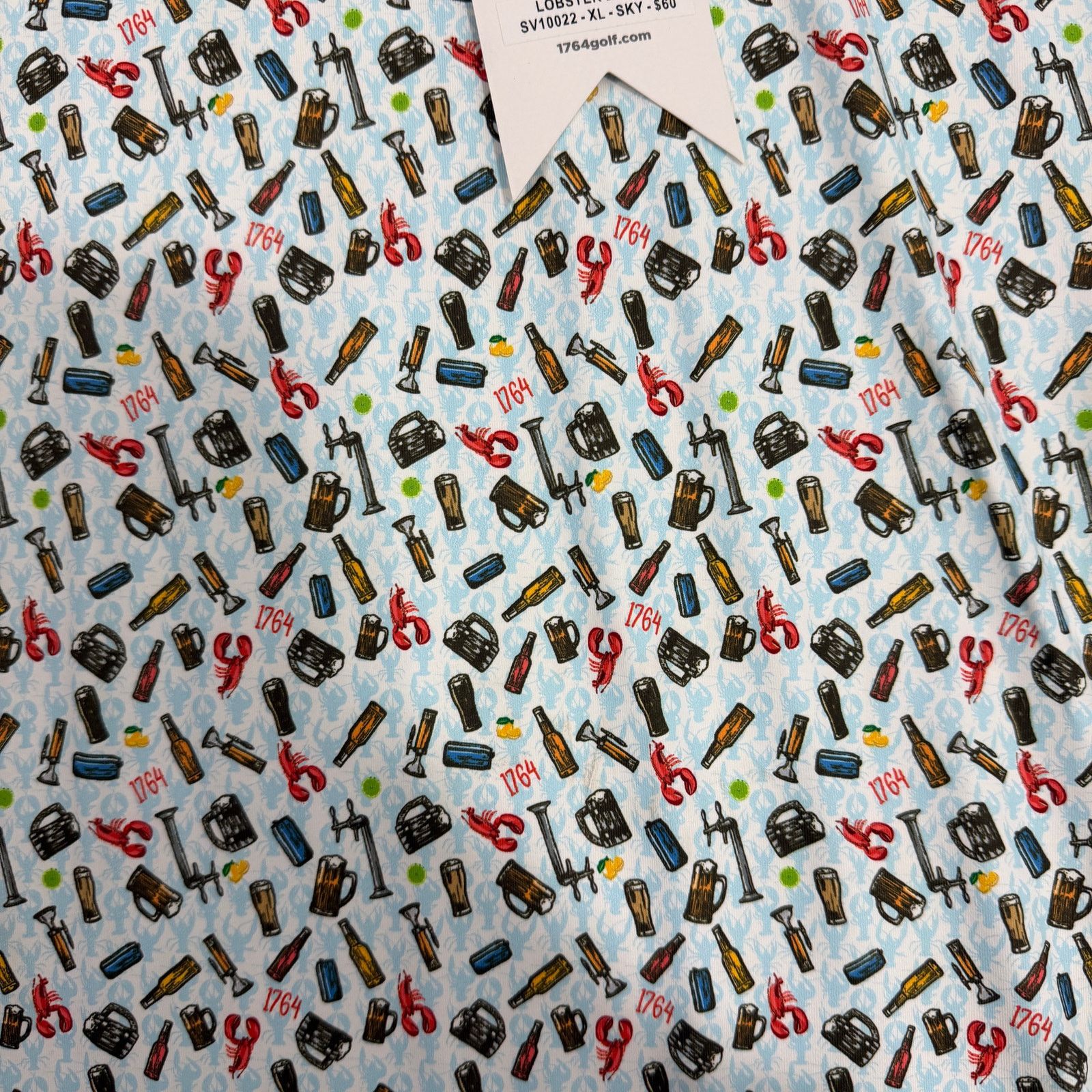 Vintage 1764 Polo Shirt Extra Large Blue Lobster Beer All Over Print Size US XL / EU 56 / 4 - 3 Thumbnail