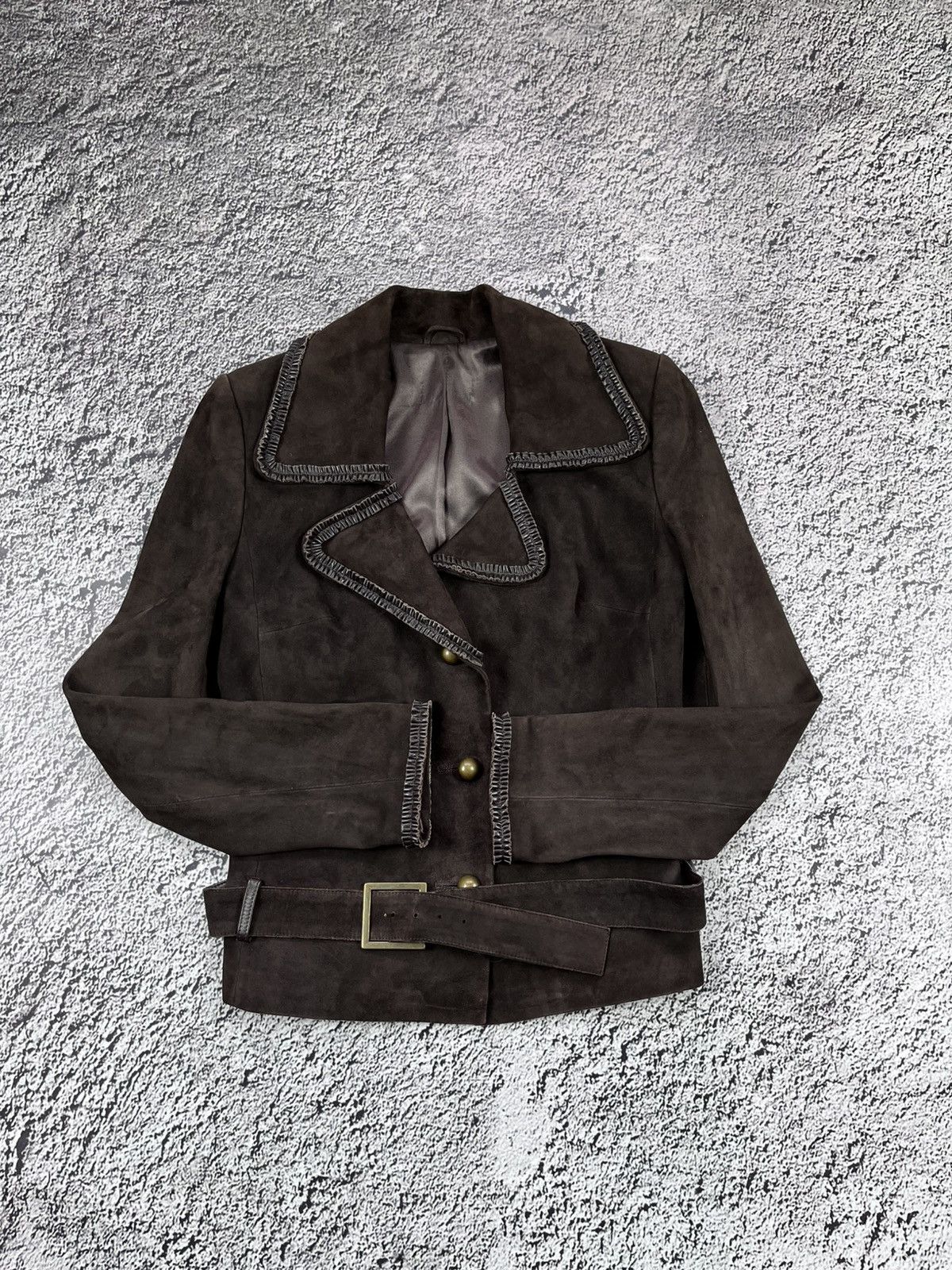 Genuine Leather Vintage Western Brown Leather Suede Belted Jacket Boho Size S / US 4 / IT 40 - 2 Thumbnail