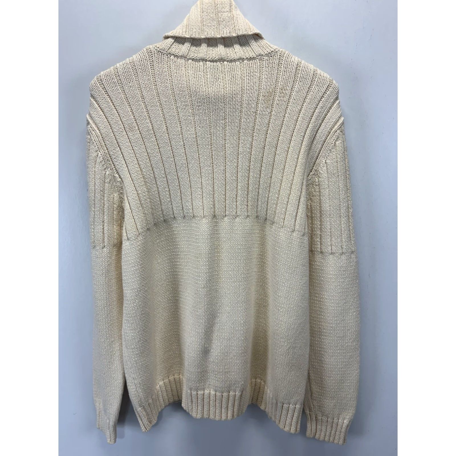 Polo Ralph Lauren VINTAGE Polo Jeans Co Turtleneck Sweater Mens XL Cream Navy Nautical Chunky Knit Pullover Heavyweight Patch Cotton 1980s-1990s Size US XL / EU 56 / 4 - 3 Thumbnail