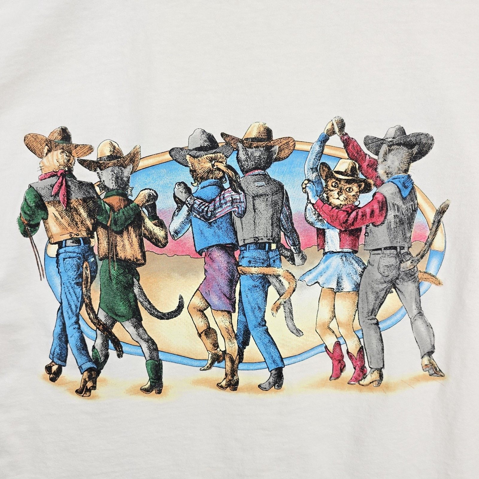 Other Vintage Dancing Cats Western Cowboys T-Shirt XL 90s Size US XL / EU 56 / 4 - 8 Thumbnail