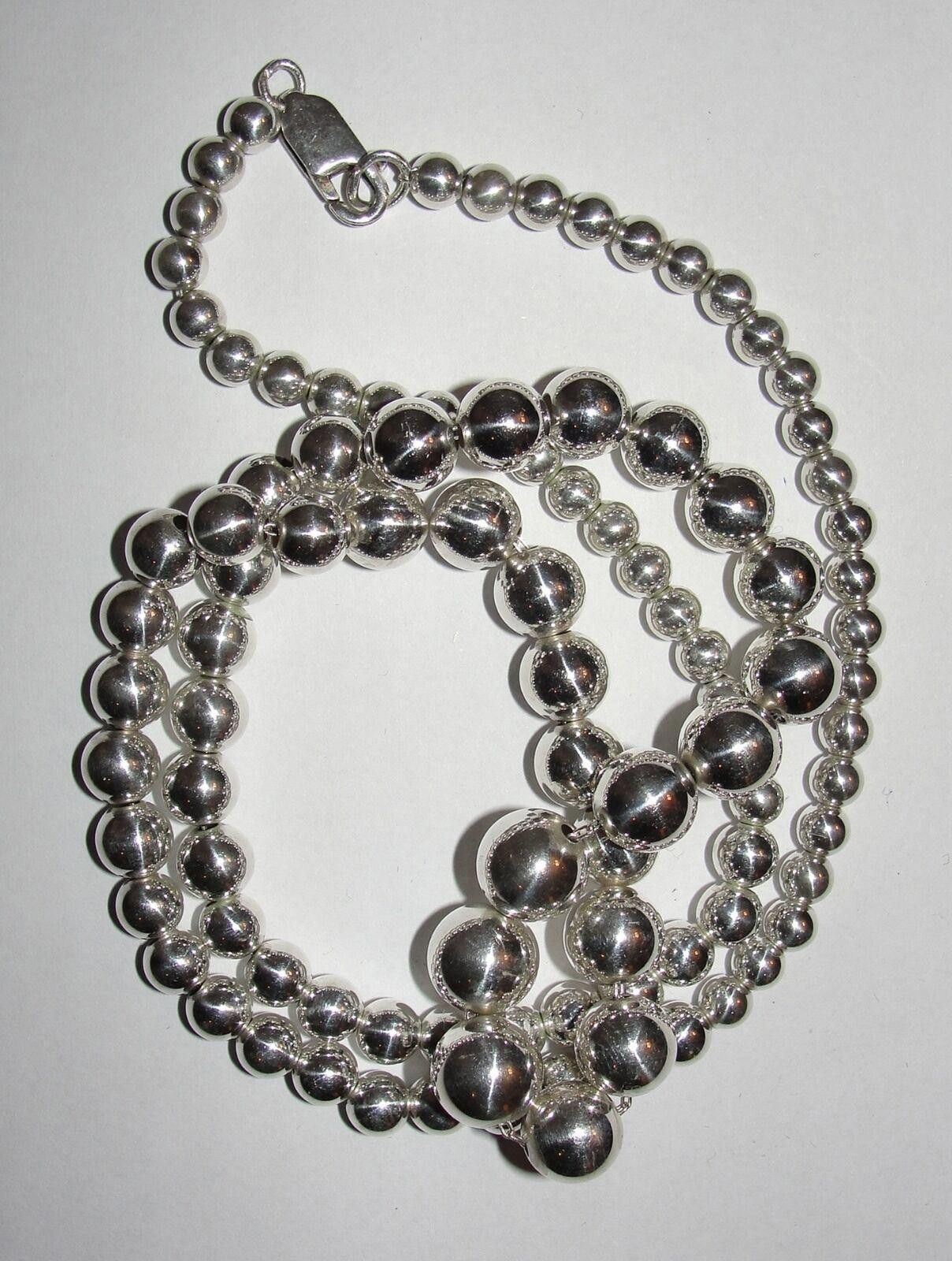 Designer Shiny Sterling Silver Graduated Ball Bead Necklace Size ONE SIZE - 1 Thumbnail