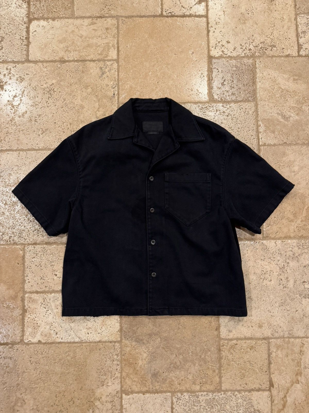 Prada Prada Black Denim Distressed Back Logo Button Bowling Shirt Size US M / EU 48-50 / 2 - 19 Thumbnail