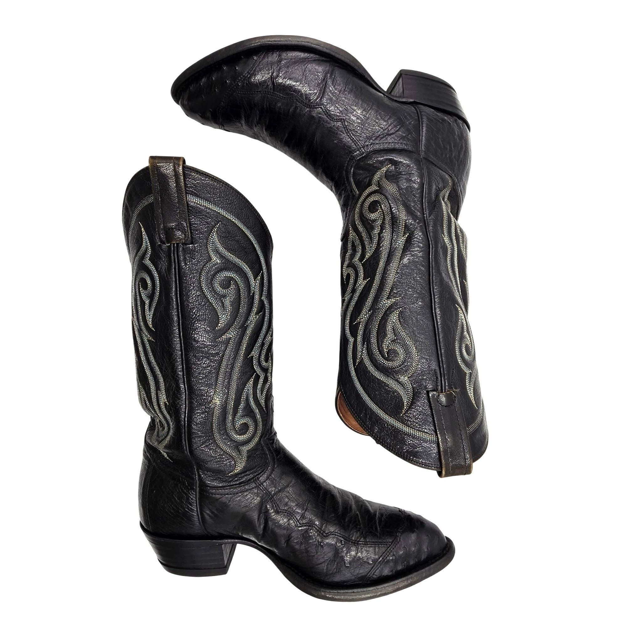 Tony Lama Vintage Tony Lama Men 9D Black Exotic Ostrich Wingtip Cowboy Size US 9 / EU 42 - 7 Thumbnail