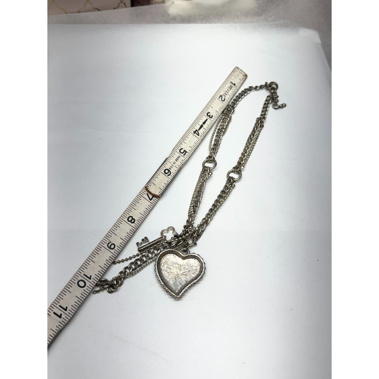 Vintage Rhinestone heart silver chain key charm necklace Size ONE SIZE - 3 Thumbnail