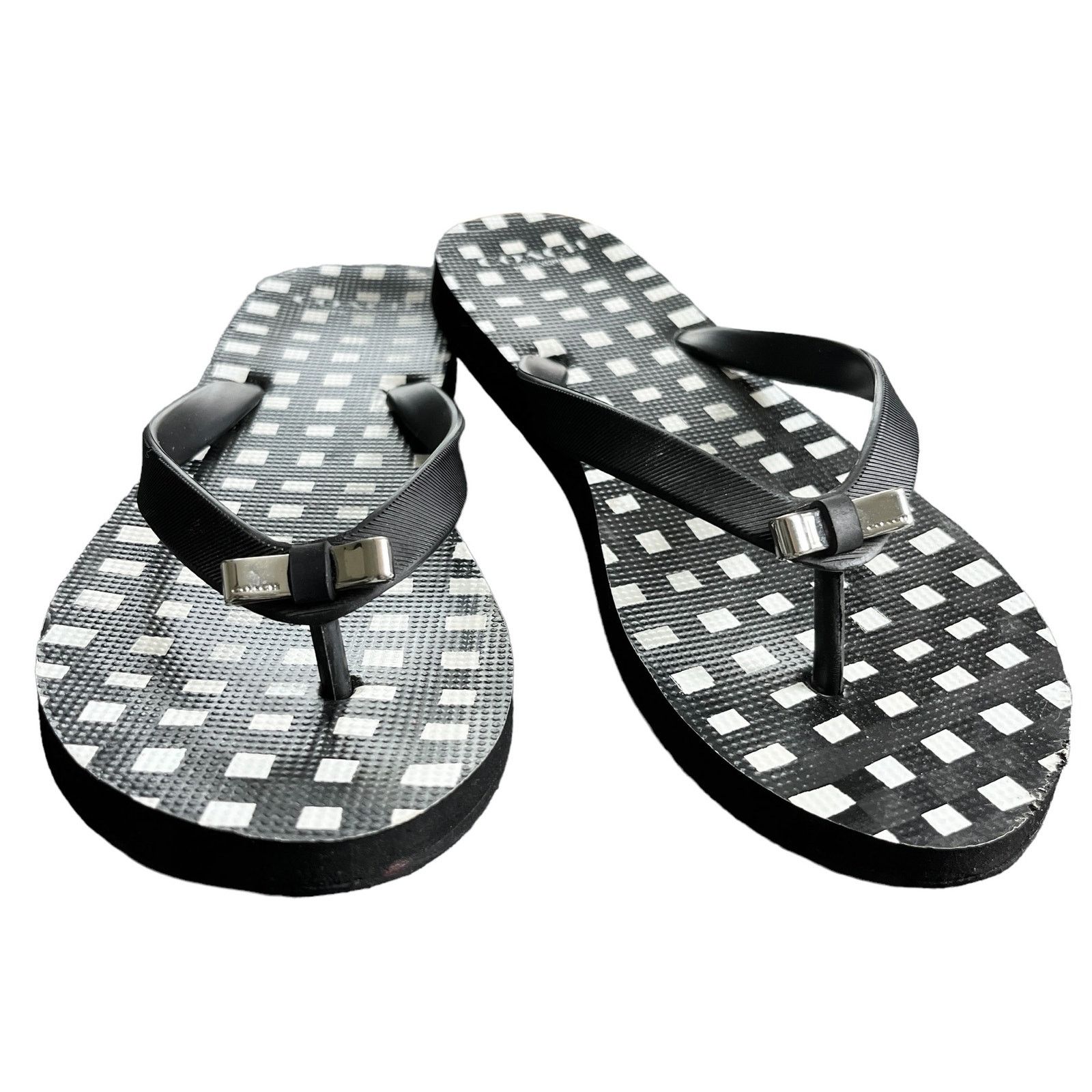 Coach Coach Amel Sandals Flip Flops Black White Silver Bow 7-8 Size US 7.5 / IT 37.5 - 4 Thumbnail
