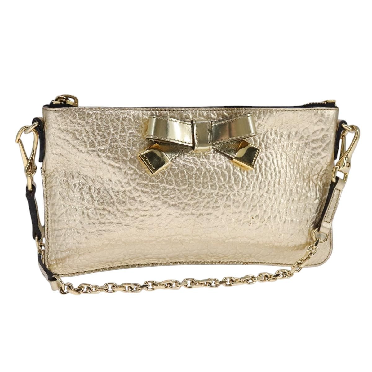 BURBERRY Chain Shoulder Bag Leather Gold Auth 111416