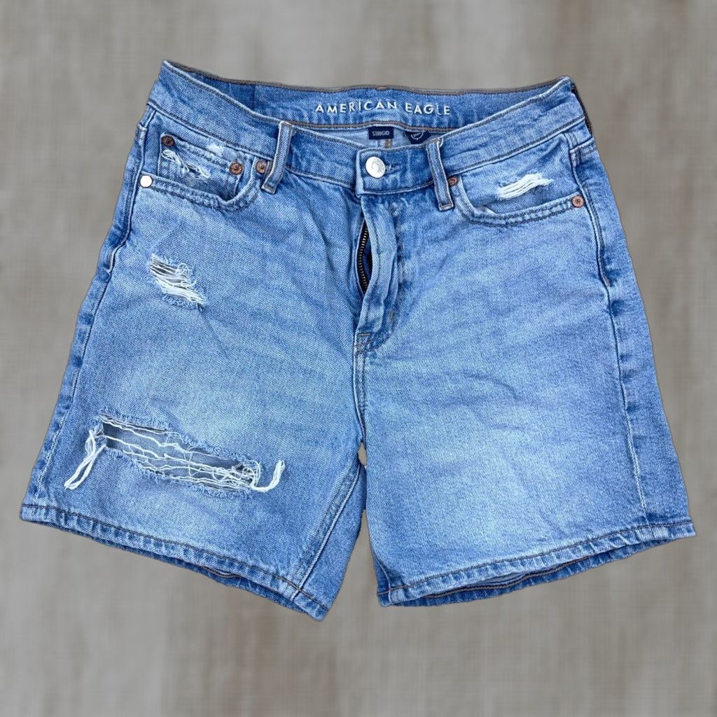 American Eagle Outfitters American Eagle Outfitters Shorts Women 0 Relaxed Fit Denim Light Blue 5-Pocket Jorts Distressed Holes Modern Classic Casual Women Size 25" / US 0 / IT 36 - 1 Thumbnail