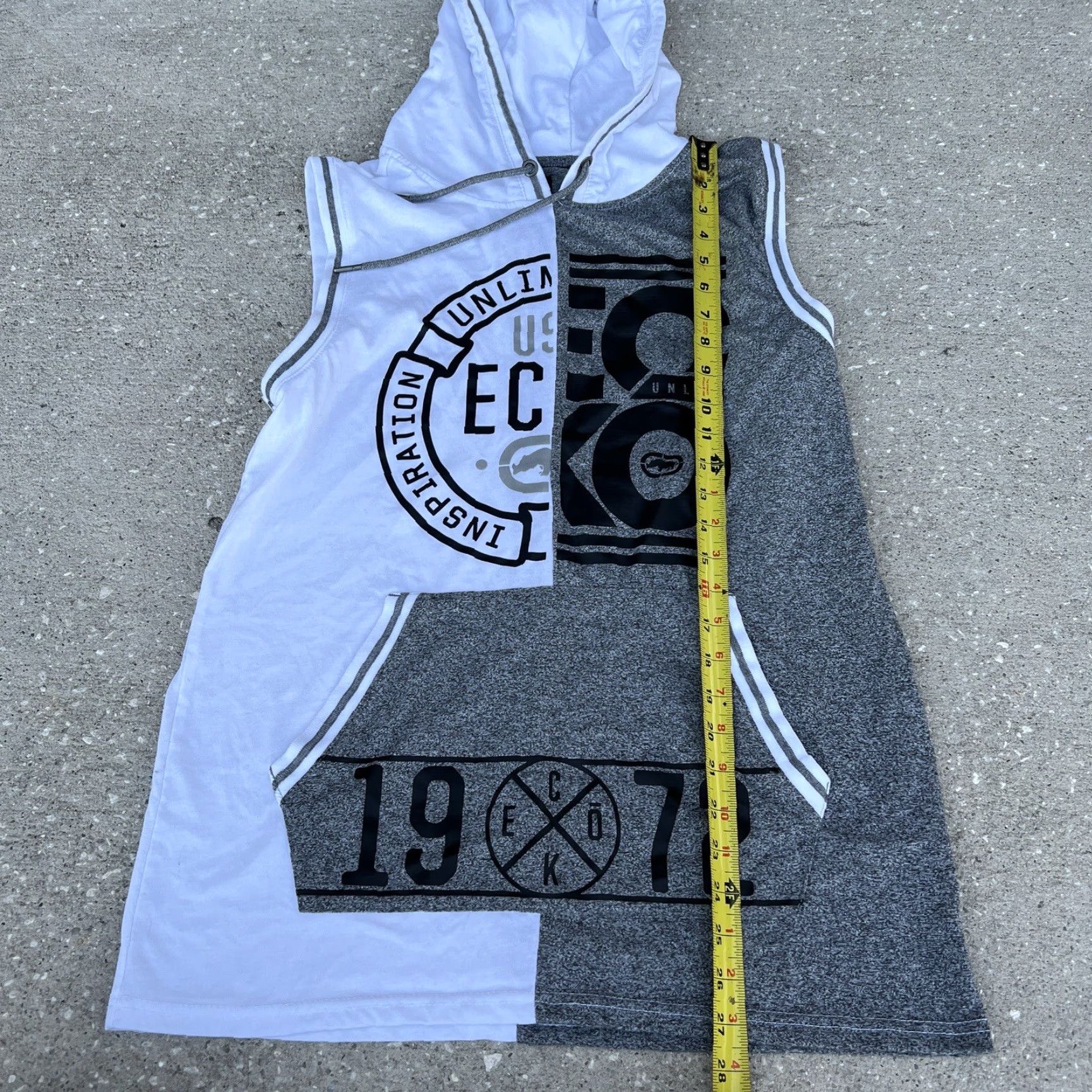 Ecko Unltd. Ecko Unltd Hoodie Mens Size M White Gray Sleeveless Hooded Pockets Logo Graphic Print Pullover Size US M / EU 48-50 / 2 - 4 Thumbnail