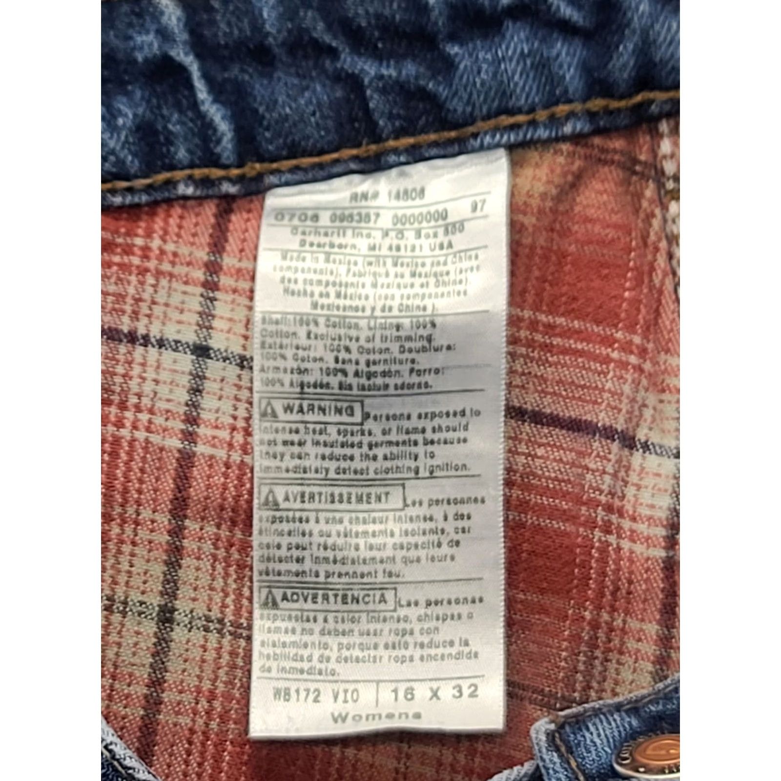 Carhartt Carhartt Jeans Womens 16x32 Regular Flannel Lined Straight Leg Blue 100% Cotton Workwear Mens? No. Size 38" / US 16 / IT 52 - 2 Thumbnail