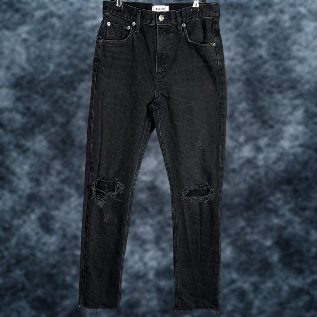 VINTAGE AGOLDE Cherie High Rise Straight Jeans Womens 25 Black Distressed 90s Boho City Denim Straight Jeans Women 25 Mens? Wait. No.