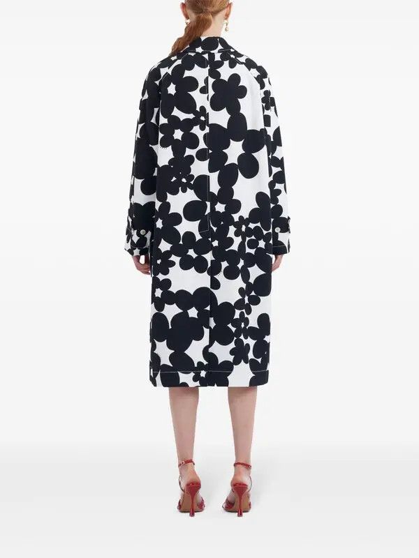 Marni o1w1db10326 Floral-Print Coat in Black/White Size S / US 4 / IT 40 - 4 Thumbnail