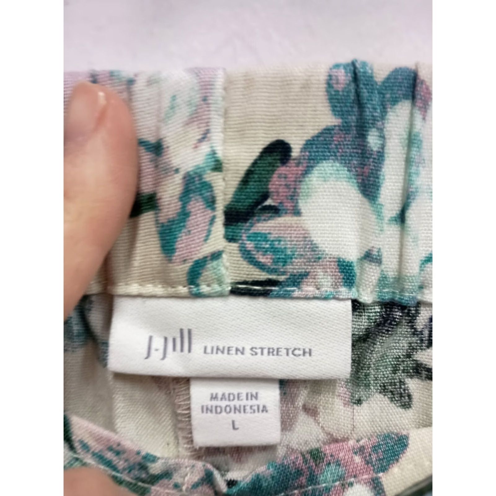 J. Jill J.JIll Pants Womens Large White Blue Floral Linen Stretch Crop Coastal Casual Size 36" / US 14 / IT 50 - 5 Thumbnail