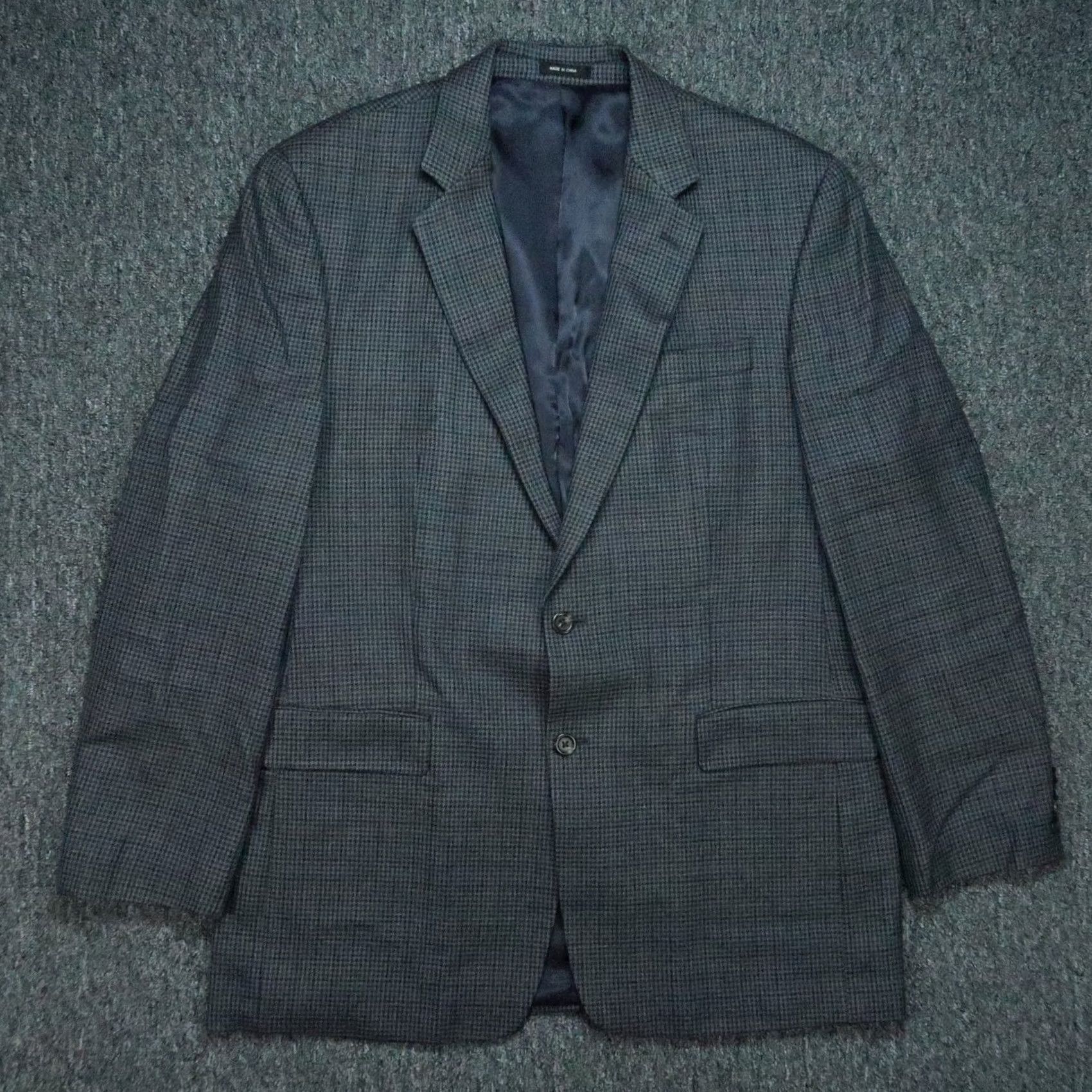 Ralph Lauren VINTAGE Lauren Ralph Lauren Blazer Mens 44L Gray Blue Houndstooth Wool LRL Sport Coat Size 44R - 2 Thumbnail