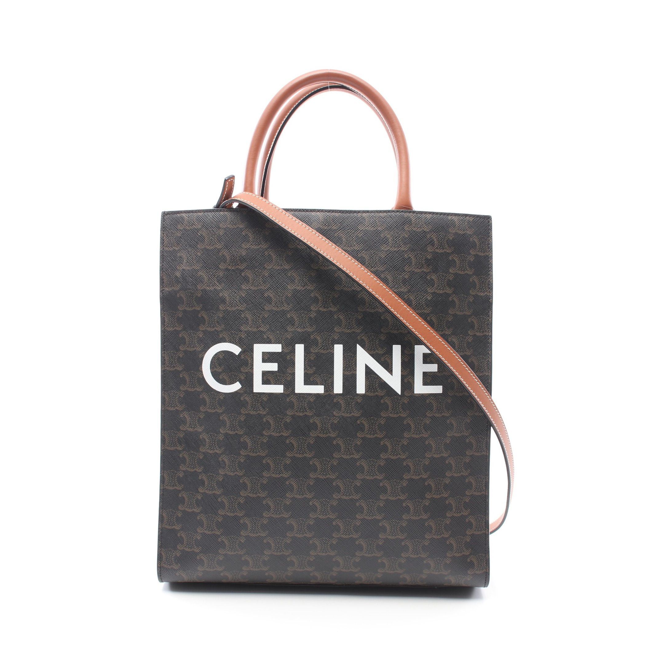 image of Celine Small Vertical Hippopotamus Triomphe Handbag Tote Bag Pvc Leather Black Brown 2Way, Women's