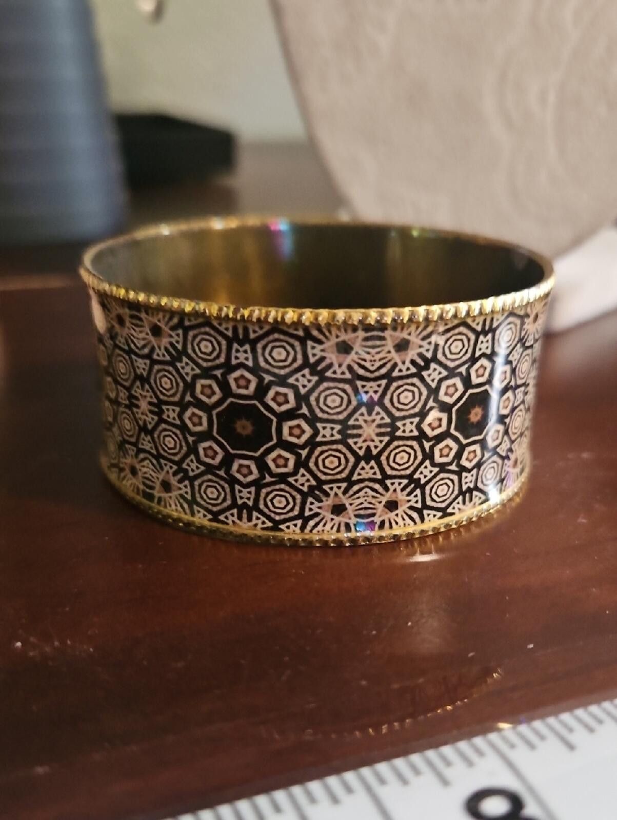 Other Gold-Tone Black Patterned Cuff Bracelet Size ONE SIZE - 1 Thumbnail