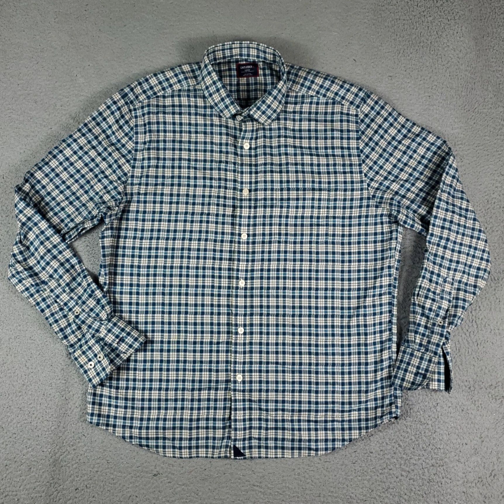 UNTUCKit UNTUCKit Shirt Mens L Teal Blue Plaid Button-Up Long Sleeve Casual Business Formal Workwear Size US L / EU 52-54 / 3 - 2 Thumbnail