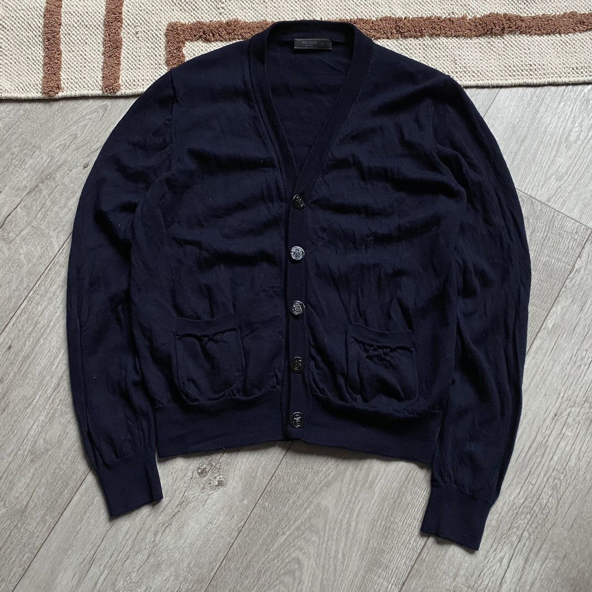 Image of Prada Casual Wool Cardigan Sweater in Navy, Men's (Size Small)