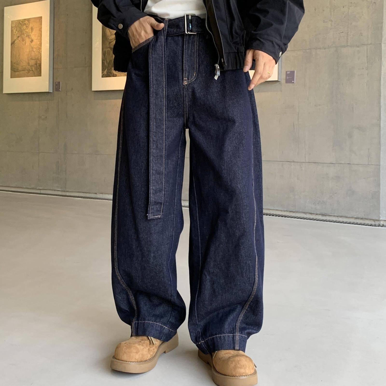 Vintage Dark Blue Wide Leg Denim Jeans, Loose Fit Baggy Jeans Size US 32 / EU 48 - 1 Thumbnail