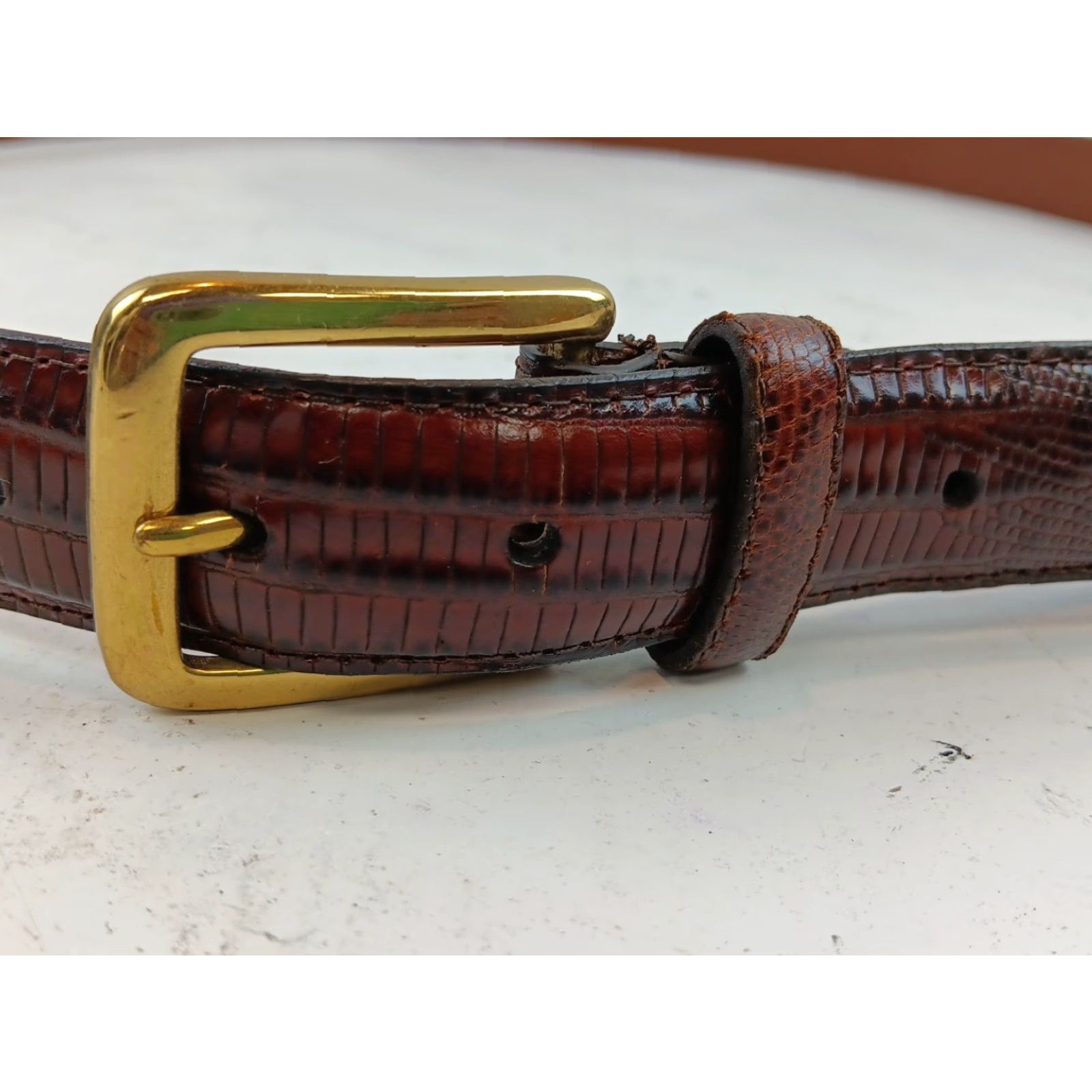 Vintage Arden Leather Co. Belt Mens 50/125 Brown Lizard Skin Brass Buckle Dress Belt Western Studded Adjustable Shirt? Size ONE SIZE - 3 Thumbnail