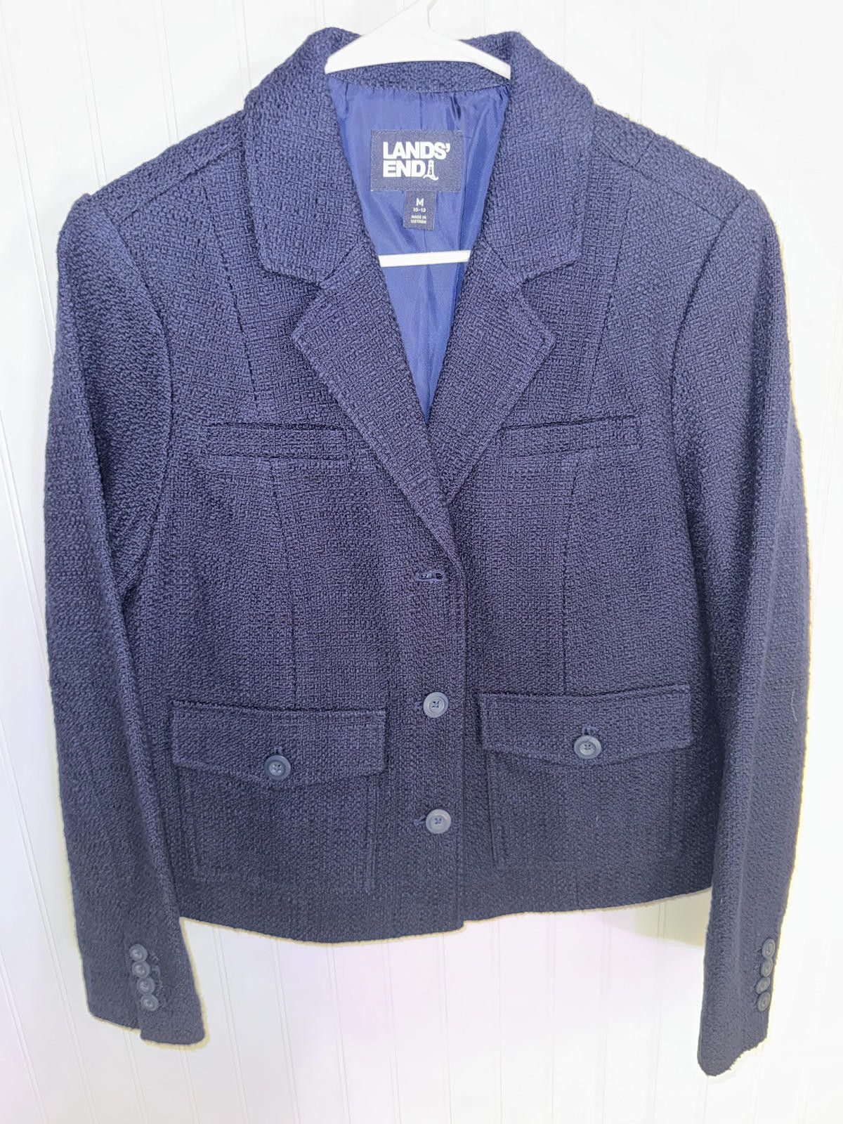 Lands' End Lands' End Navy Blue Textured Blazer Jacket Medium Size M / US 6-8 / IT 42-44 - 1 Thumbnail