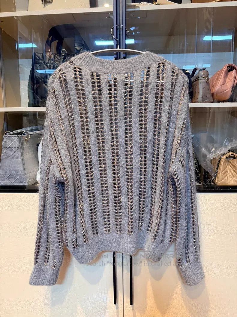 Brunello Cucinelli Brunello Cucinelli Wool V-neck hollow-out knitted top Size M / US 6-8 / IT 42-44 - 2 Thumbnail