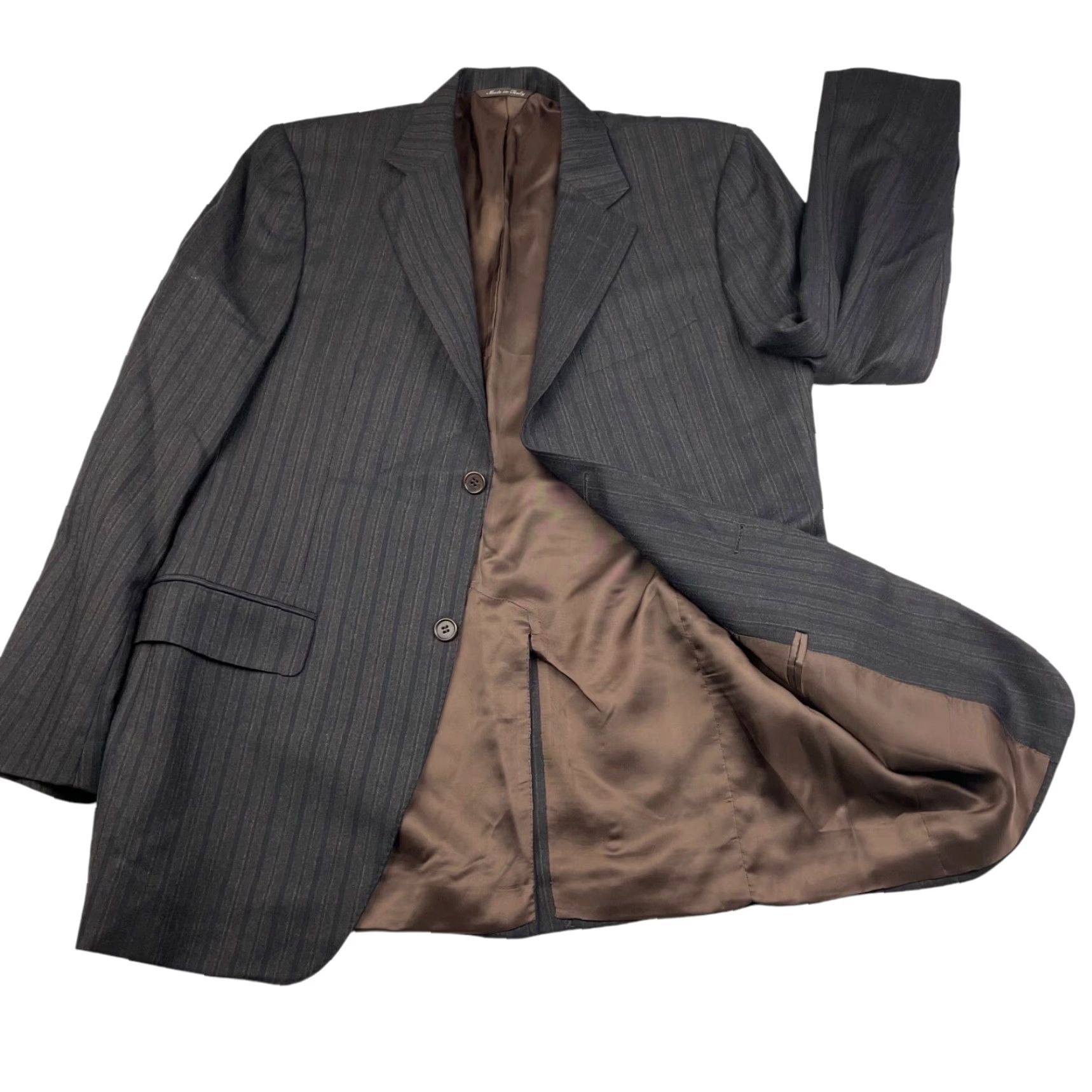 Canali Canali Blazer Men 2-Button Wool Flannel Black Brown Stripe Italy 40R Regular Notch Lapel Brown Wool 100% Wool Single-Breasted Chest 40 Size 44R - 3 Thumbnail