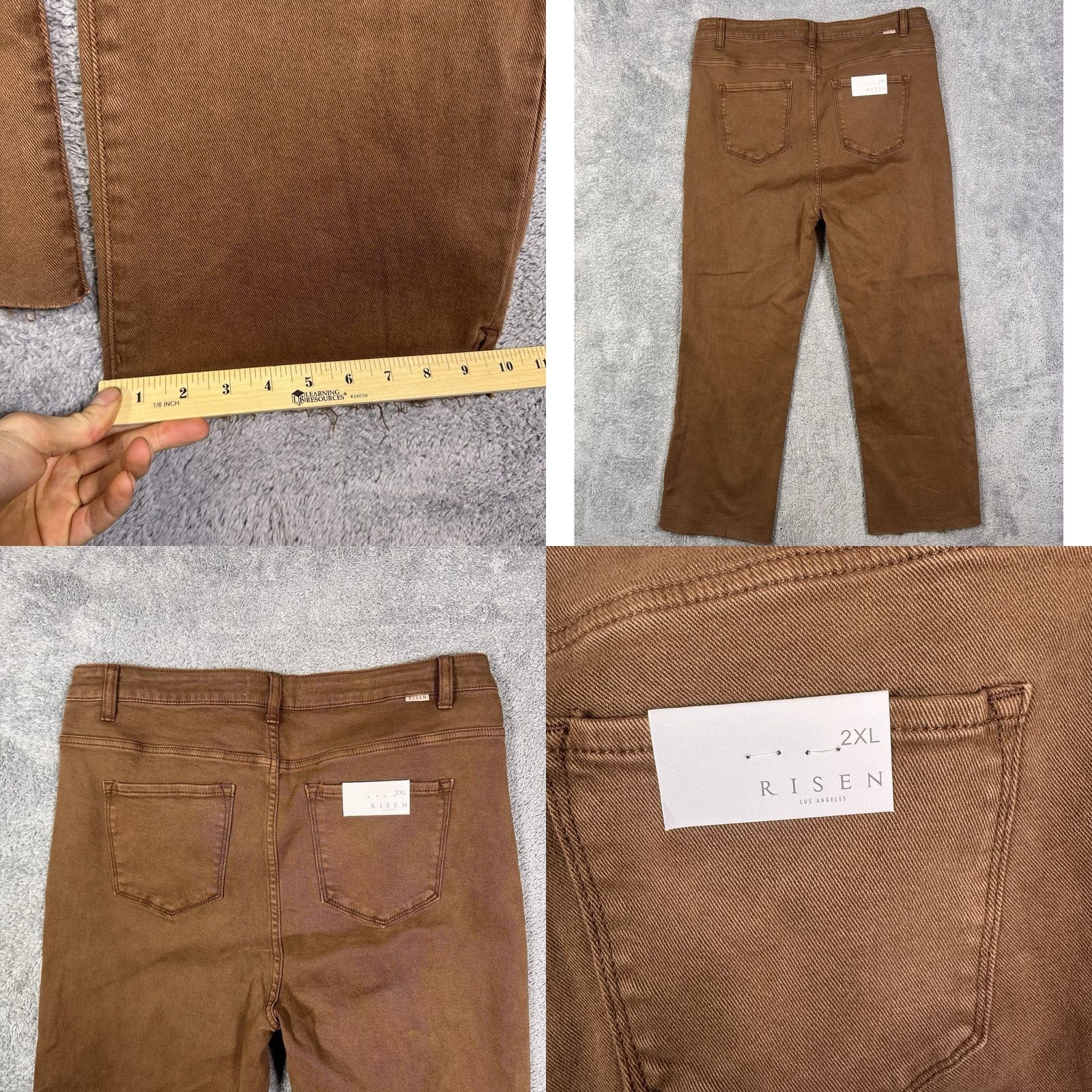 Vintage Risen Womens 2XL Wide Leg High Rise Tummy Control Raw Hem Denim Brown - New with Back Tag Size 40" / US 18 - 9 Thumbnail