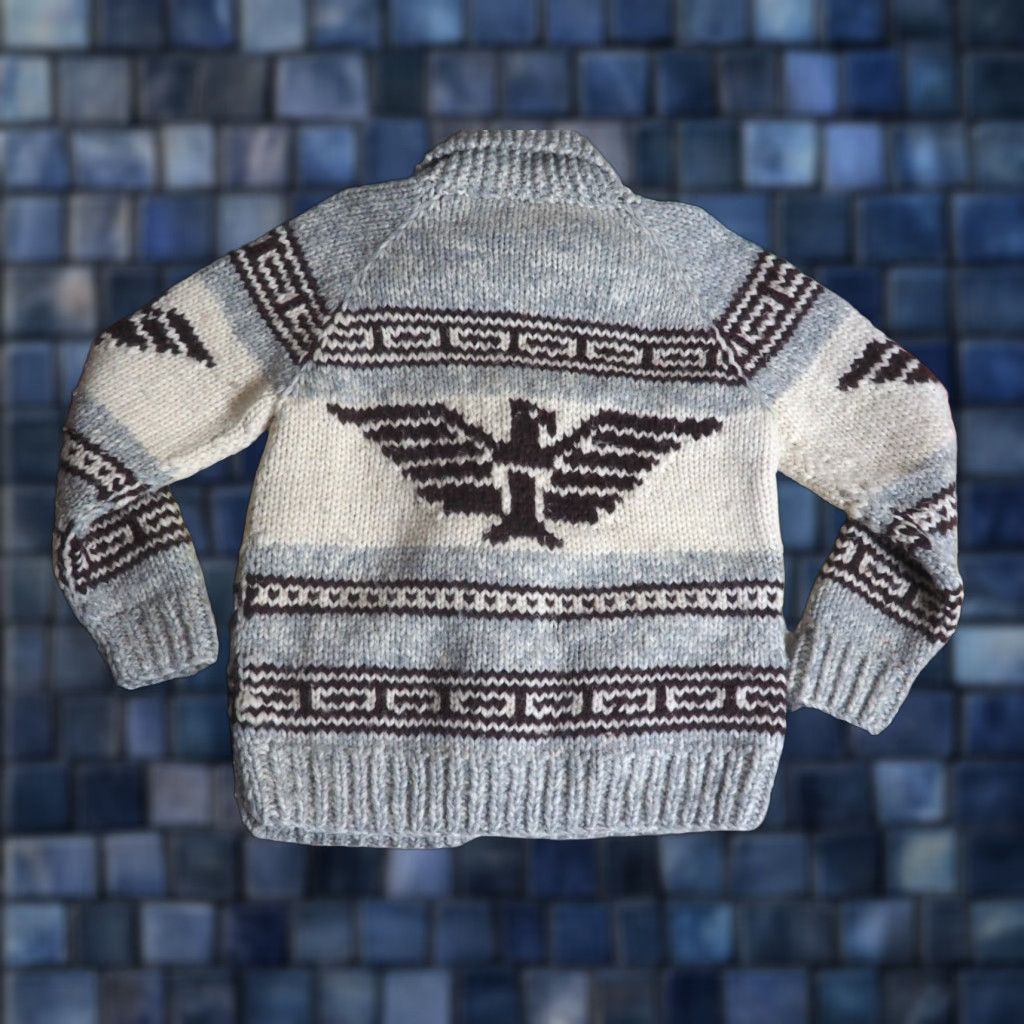 Vintage VTG Cream Gray Thunderbird Eagle Heavy Wool Zip Cowichan Sweater Mens M Size US M / EU 48-50 / 2 - 1 Thumbnail