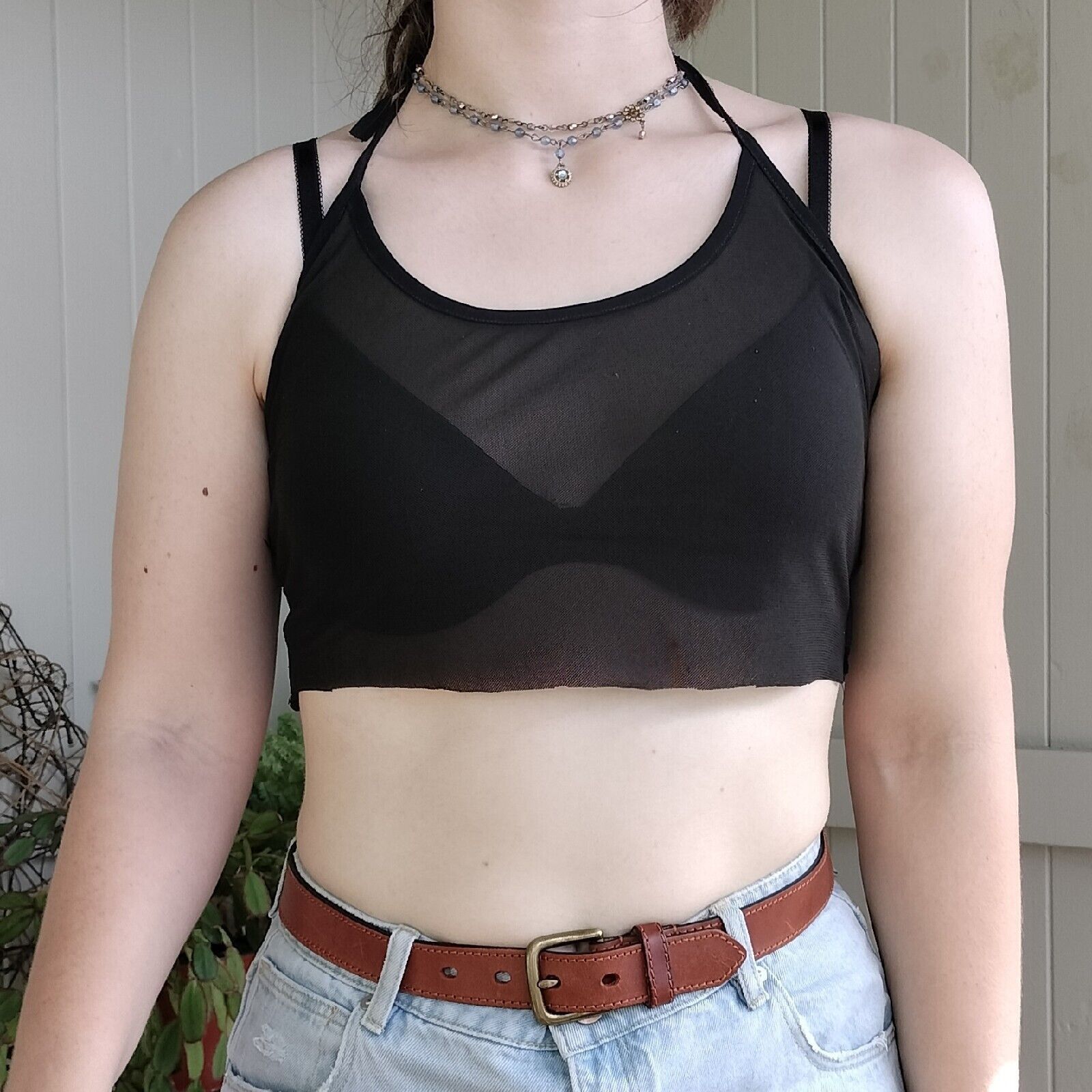 Designer Manning Cartell Upcycled Crop Top Black Halter Mesh Size M / US 6-8 / IT 42-44 - 1 Thumbnail