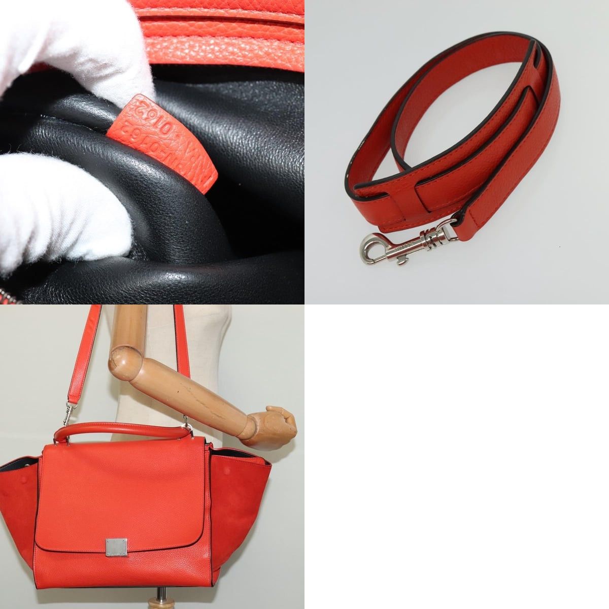 Celine CELINE Trapeze Medium Hand Bag Suede Leather Red Silver Size ONE SIZE - 13 Thumbnail