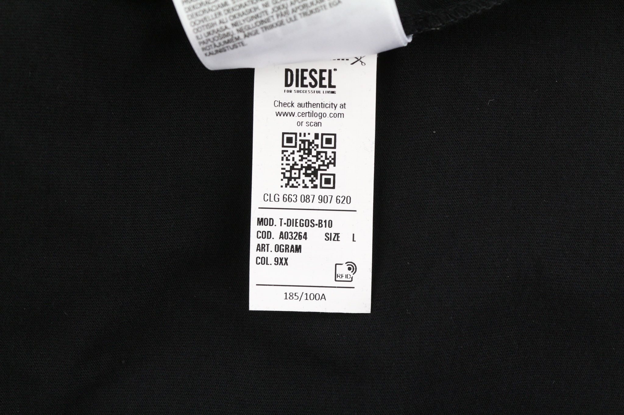 Diesel T-DIEGOS-B10 L Black Crew Collar Logo Tricot T-Shirt 40338 Size US L / EU 52-54 / 3 - 8 Thumbnail