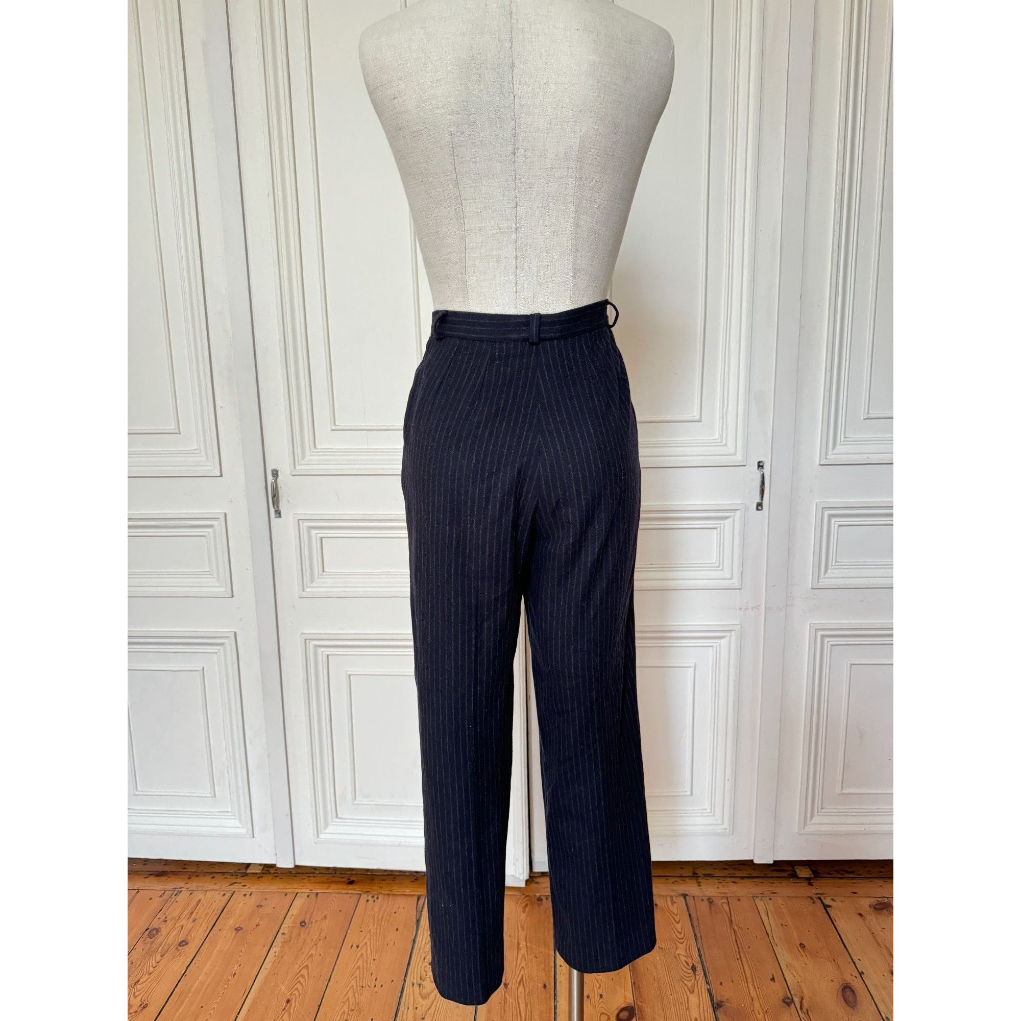 Yves Saint Laurent FW 1999 Wool Cashmere Navy Pinstripe Pants Suit Size XS / US 0-2 / IT 36-38 - 6 Thumbnail