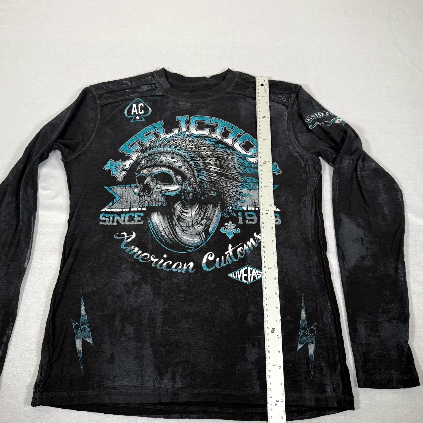 Affliction VINTAGE Affliction Shirt Mens L Black Skull Racing Long Sleeve Cross AOP Y2K Size US L / EU 52-54 / 3 - 6 Thumbnail