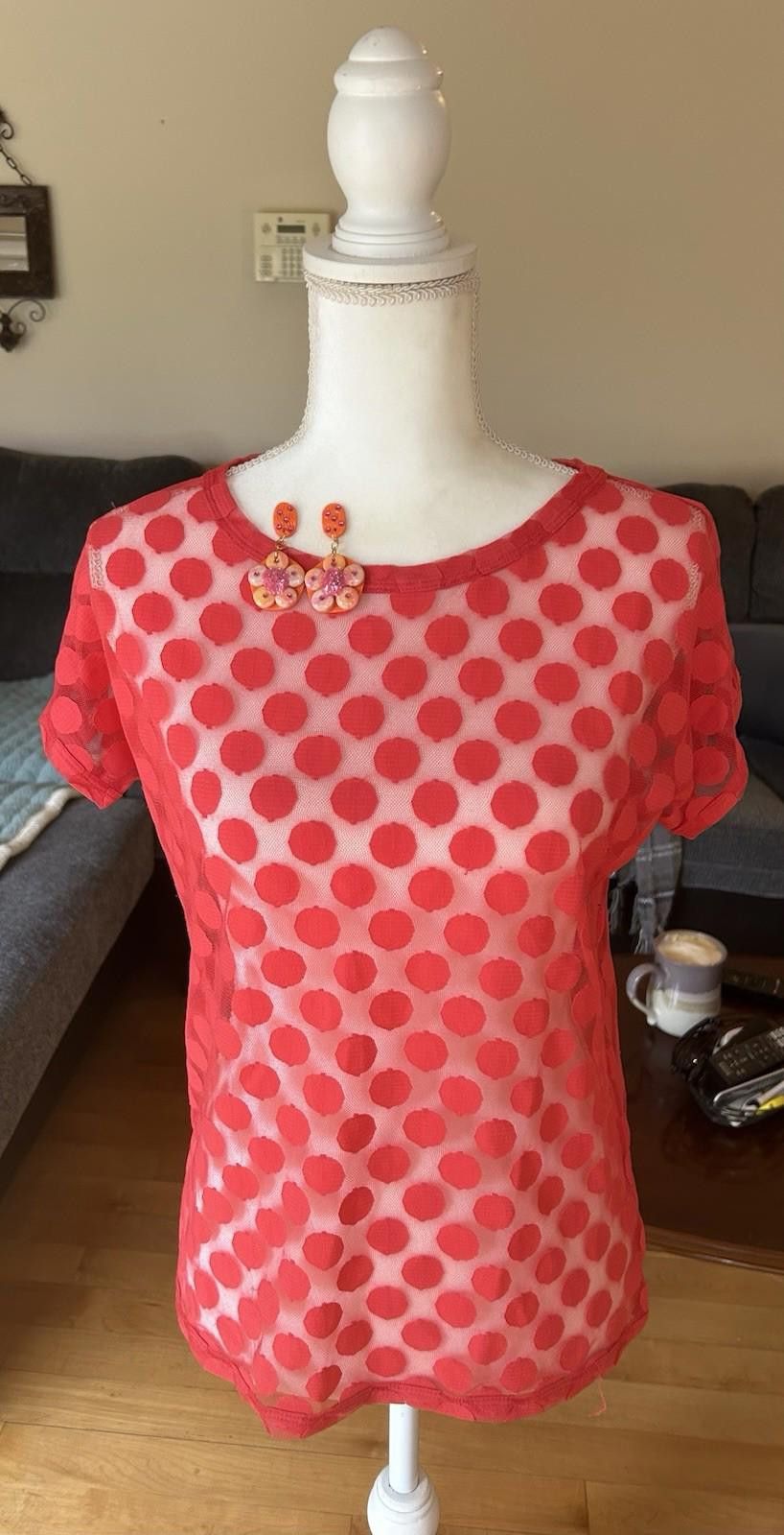 Madewell EUC Madewell HI-LINE Orange Sheer Mesh w/ Large Polka Dots Size S / US 4 / IT 40 - 1 Thumbnail