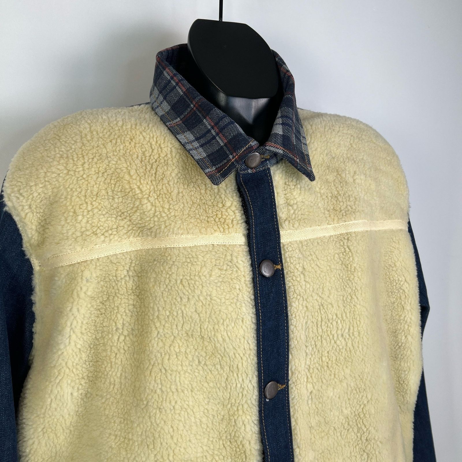 Other Sun + Stone Plaid Sherpa Denim Jacket Blue Ivory Size US XL / EU 56 / 4 - 4 Thumbnail