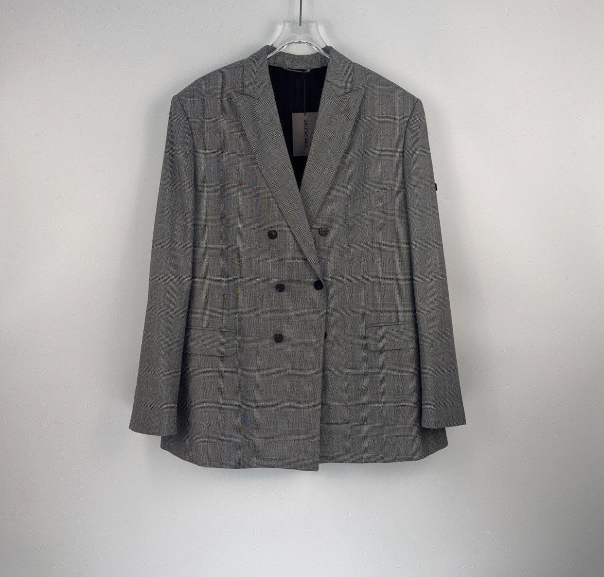 Balenciaga Balenciaga grey checkered classic logo wool thin suit jacket Size 44S - 3 Thumbnail