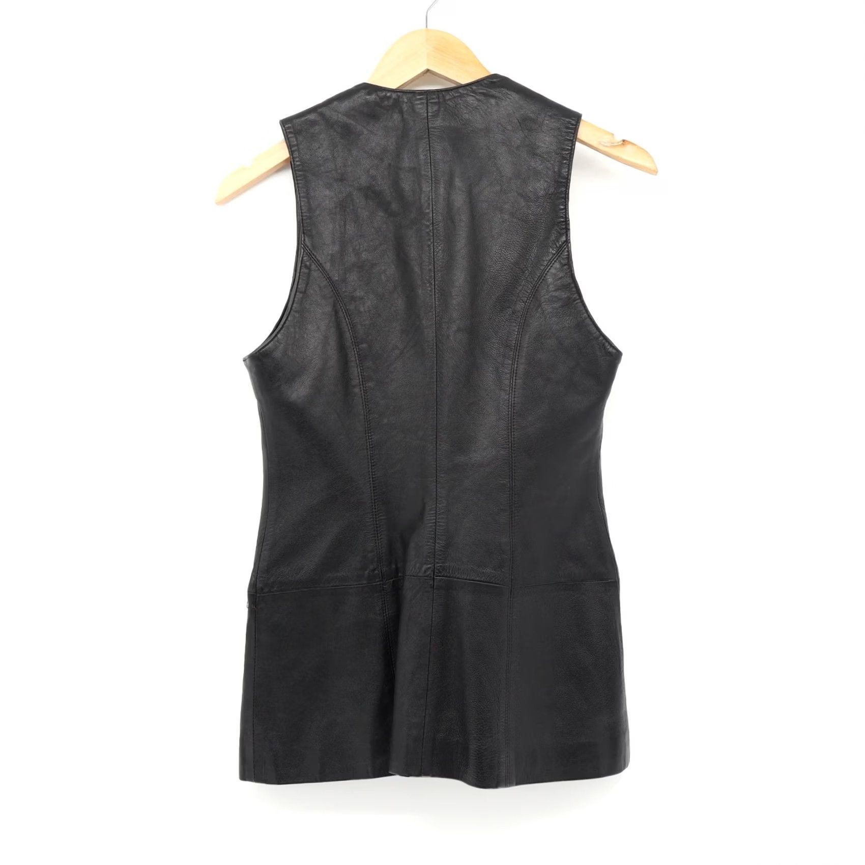 Vintage VINTAGE LNR La Nouvelle Renaissance Women's Vest Leather Size 2 Black Biker Snaps Front Pockets 27" Shoulder to Hem Size XS / US 0-2 / IT 36-38 - 2 Thumbnail