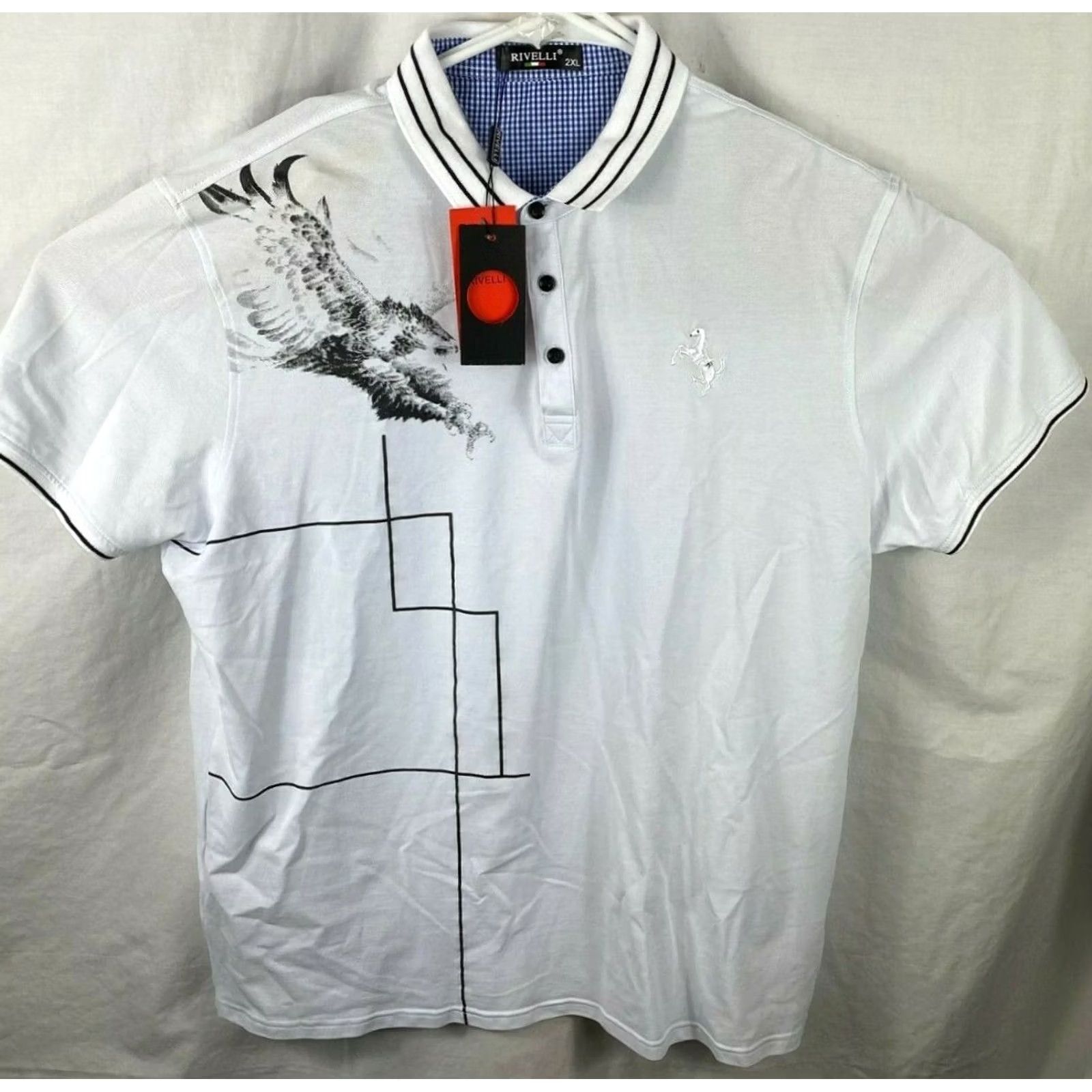 Vintage Rivelli polo shirt XXL Slim Fit Chinlon Embroidered logo Eagle Horse NWT 0 Size US XXL / EU 58 / 5 - 2 Thumbnail
