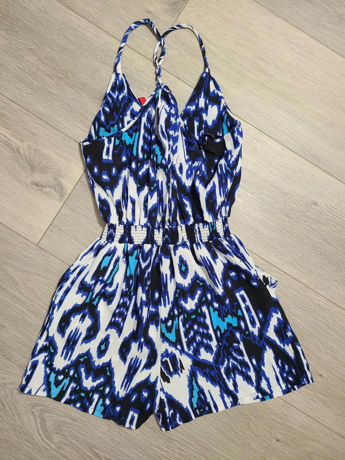 Designer 5/48 Romper Small Blue White Shorts V Neck Spaghetti Strap Size 28" / US 6 / IT 42 - 2 Thumbnail