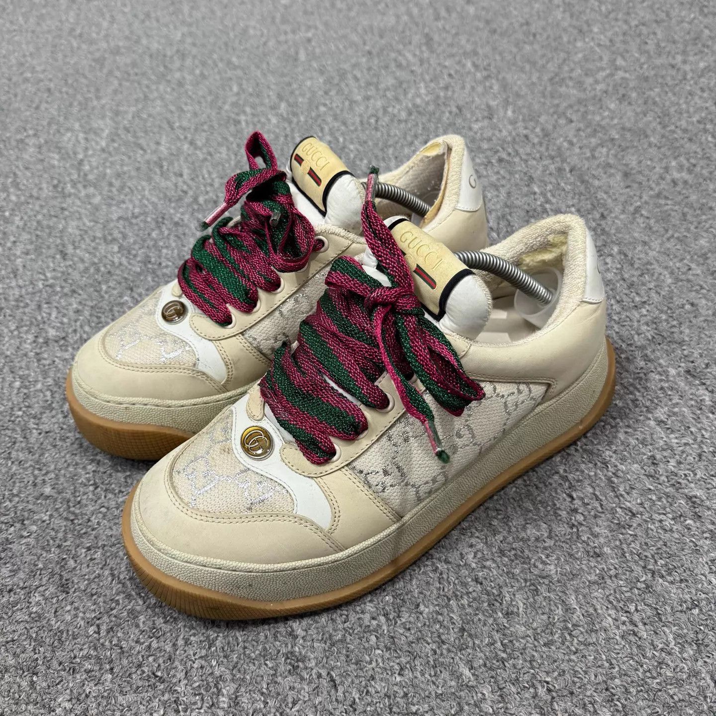 Gucci Gucci Screener Cream Dirty Double G Print Thick 38 95N Size US 7.5 / IT 37.5 - 1 Thumbnail