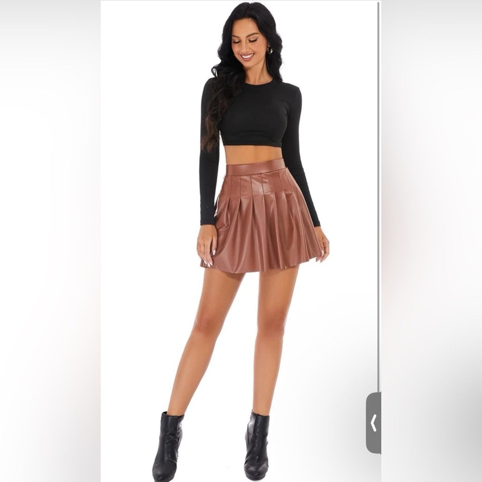 Other New Y2K Camel Brown Vegan Leather Pleated Skirt size S Size 27" / US 4 / IT 40 - 1 Thumbnail