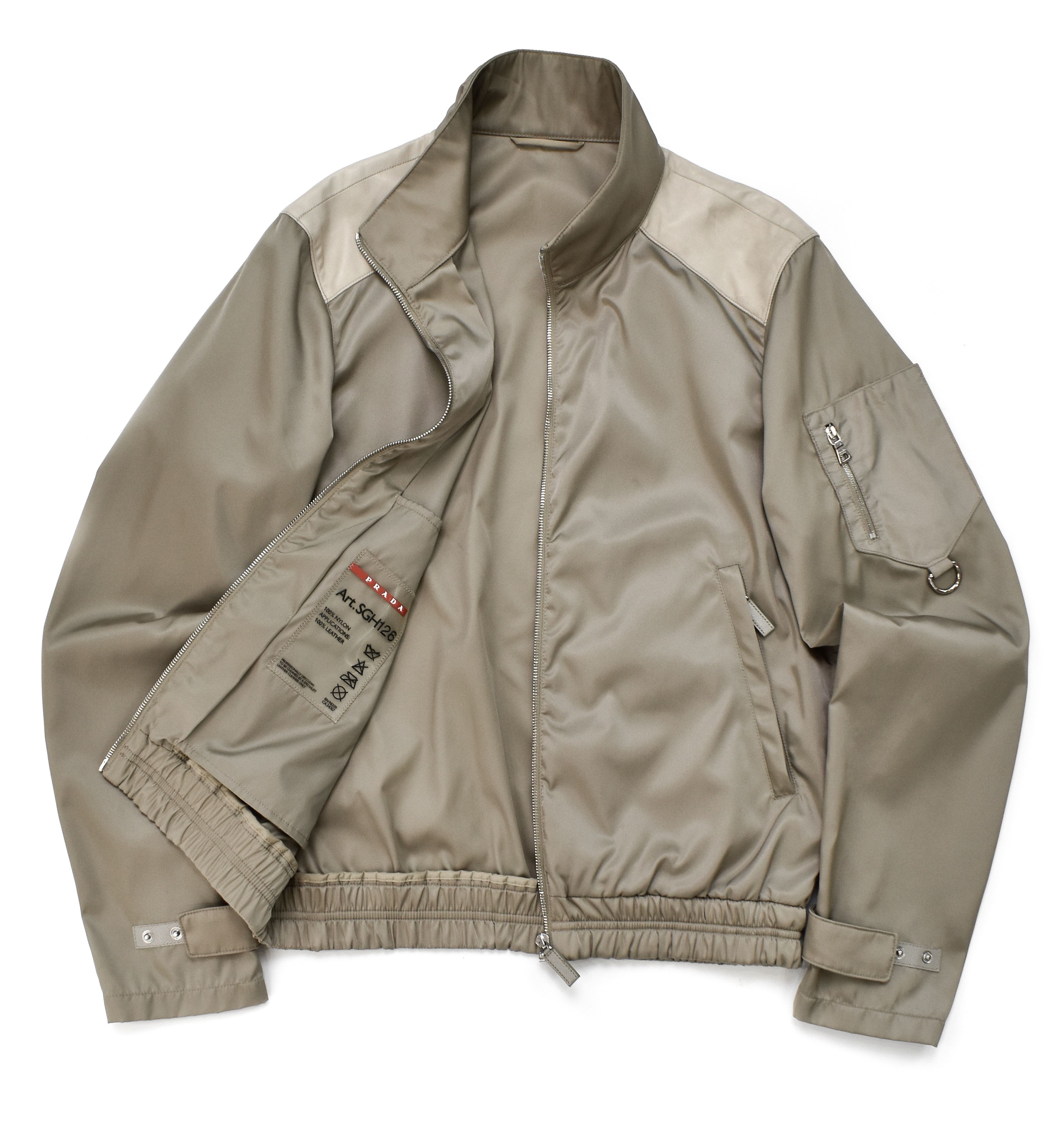image of Vintage Prada 2009 Nylon Leather Bomber Jacket Sgh126 Beige, Men's (Size Medium)