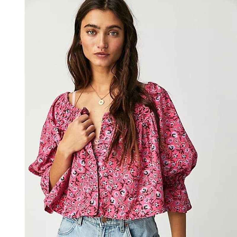 Free People NWT Free People James Smock Top Boho $128 SMALL Pink Floral Size S / US 4 / IT 40 - 1 Thumbnail