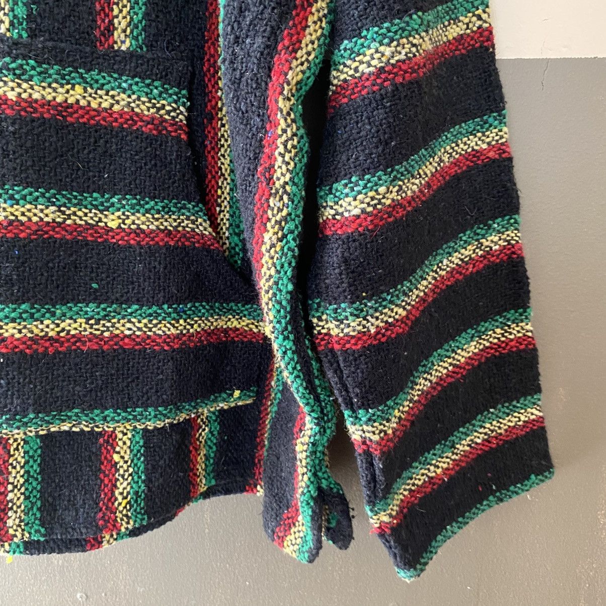 Vintage Black Baja Hoodie with Red, Green & Yellow Stripes Size US XL / EU 56 / 4 - 16 Thumbnail
