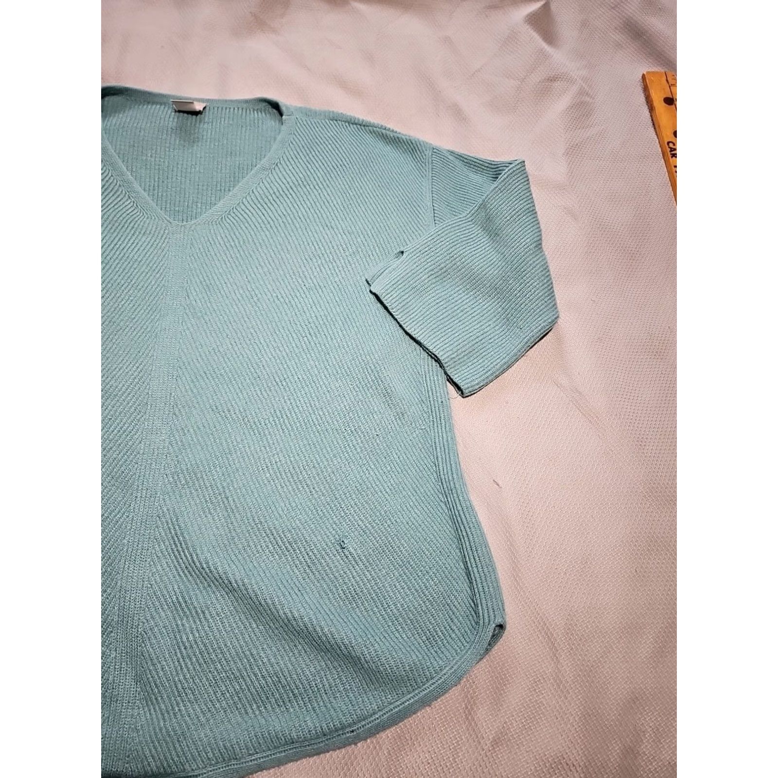 Vintage Chicos Womens Shirt Blue Teal Knit Pullover V-Neck 3/4 Sleeve Casual Top XS?L Size L / US 10 / IT 46 - 5 Thumbnail