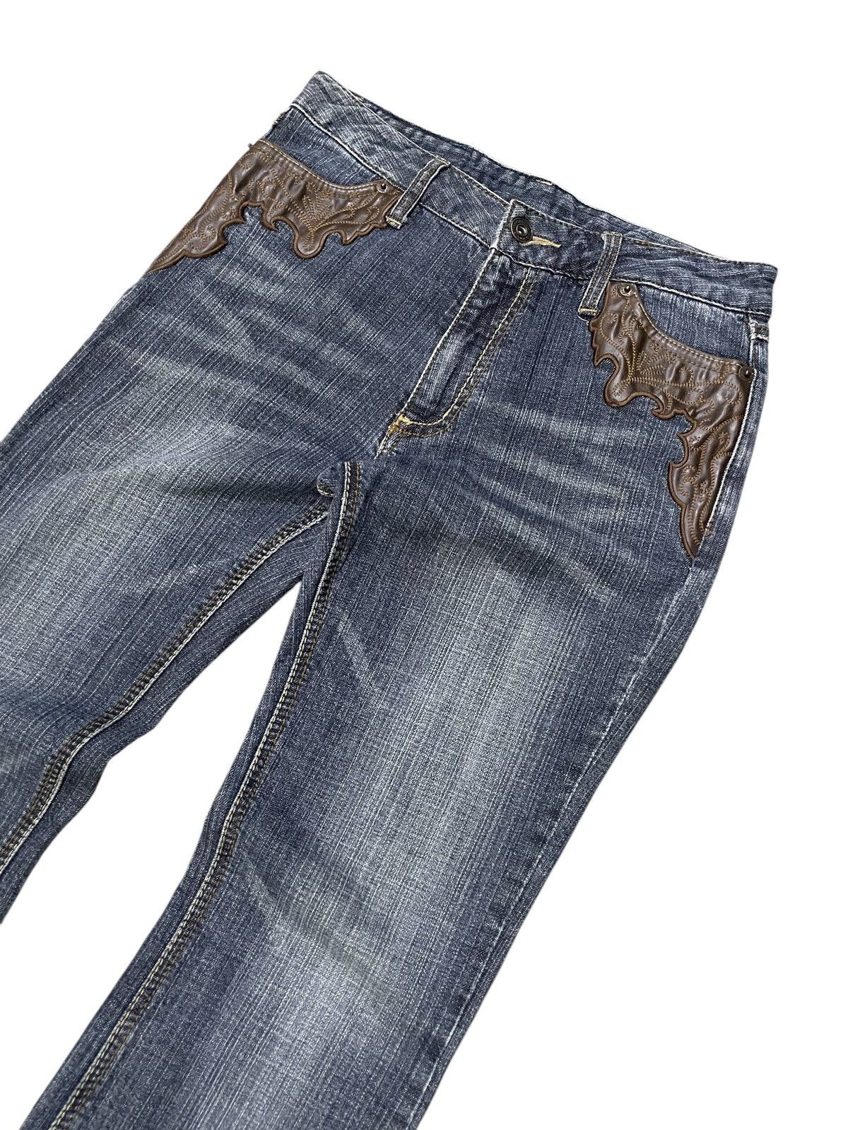 Japanese Brand × Tornado Mart Tornado Mart Style Tribal Leather Trimmed Flare Jeans Size US 26 / EU 42 - 3 Thumbnail
